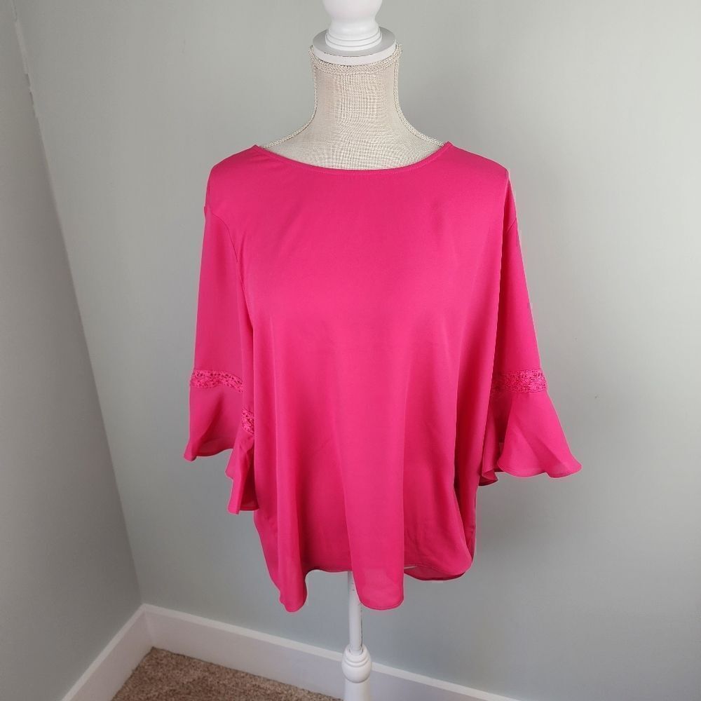 Harve Benard Women’s Round Neck Bell Sleeve Blouse Size XL Pink